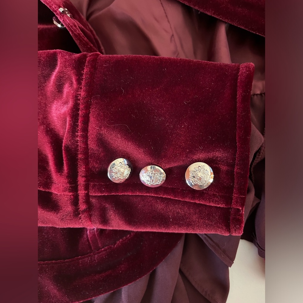 INC International Concepts Velvet Military Jacket Blazer collarless burgundy M - Picture 6 of 11